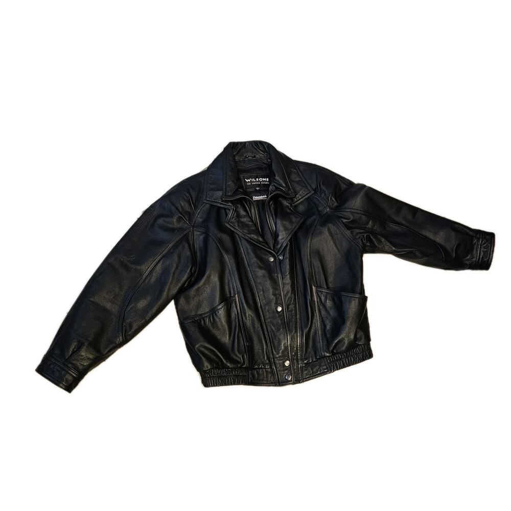 Wilsons The Leather Experts Heavy Motorcycle Black Leather Lined Vtg 80's Sz L